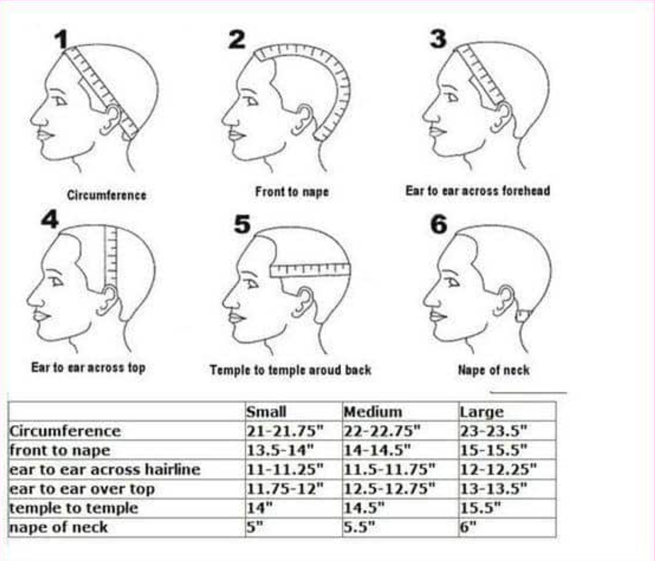 A photo describing how to measure your head for a custom wig